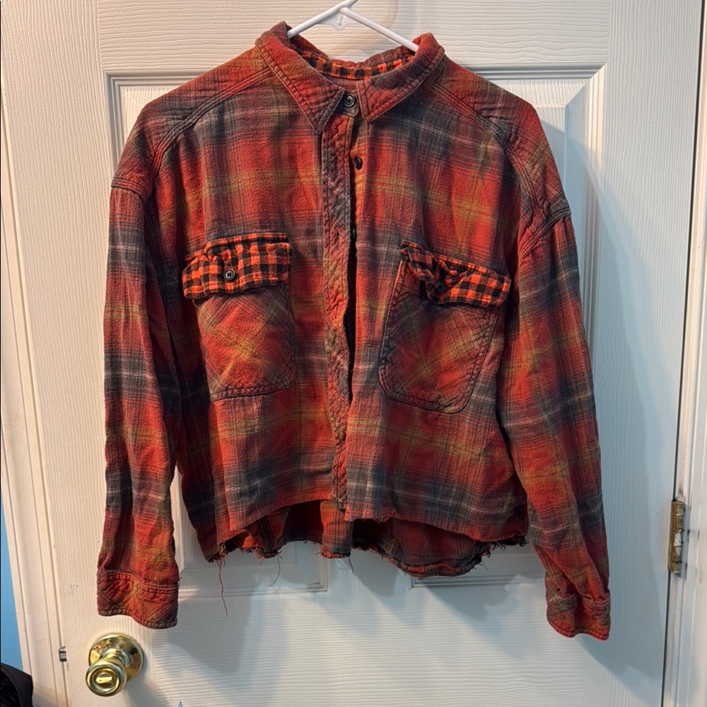 Cropped Plaid Button-Up flannel